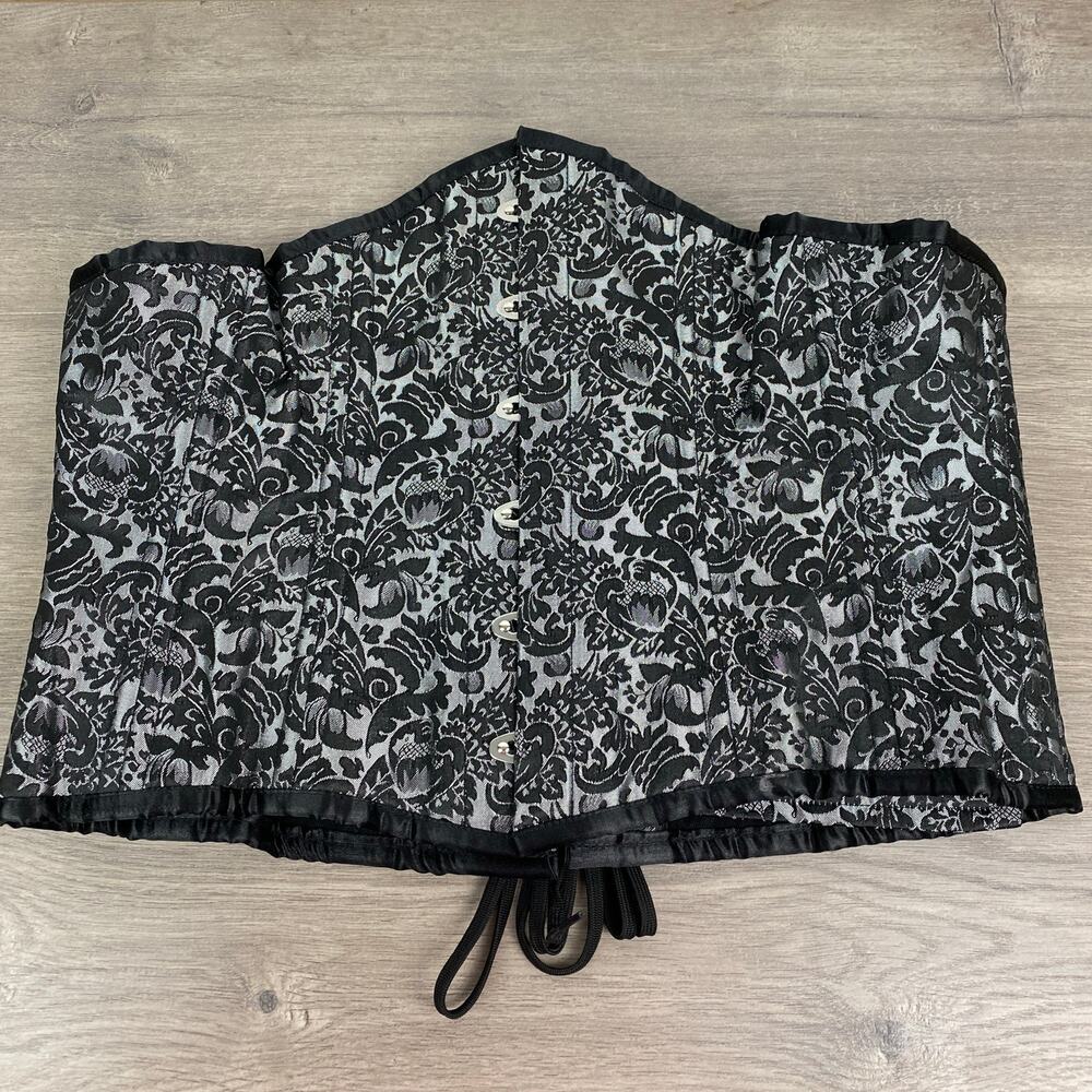 Black&Gray Paisley Brocade Lace Up Corset Sz.36